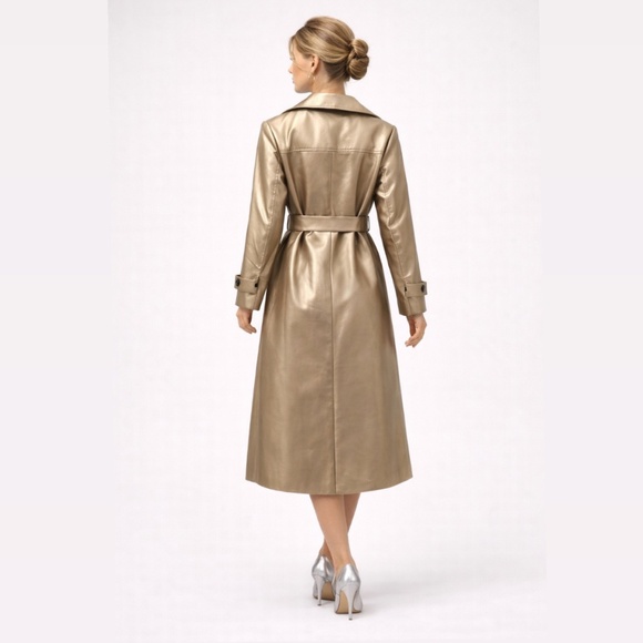 Brand New Peach Champagne Mettalic Leather Trench Coat in Sizes S|M|L|XL - Picture 3 of 7
